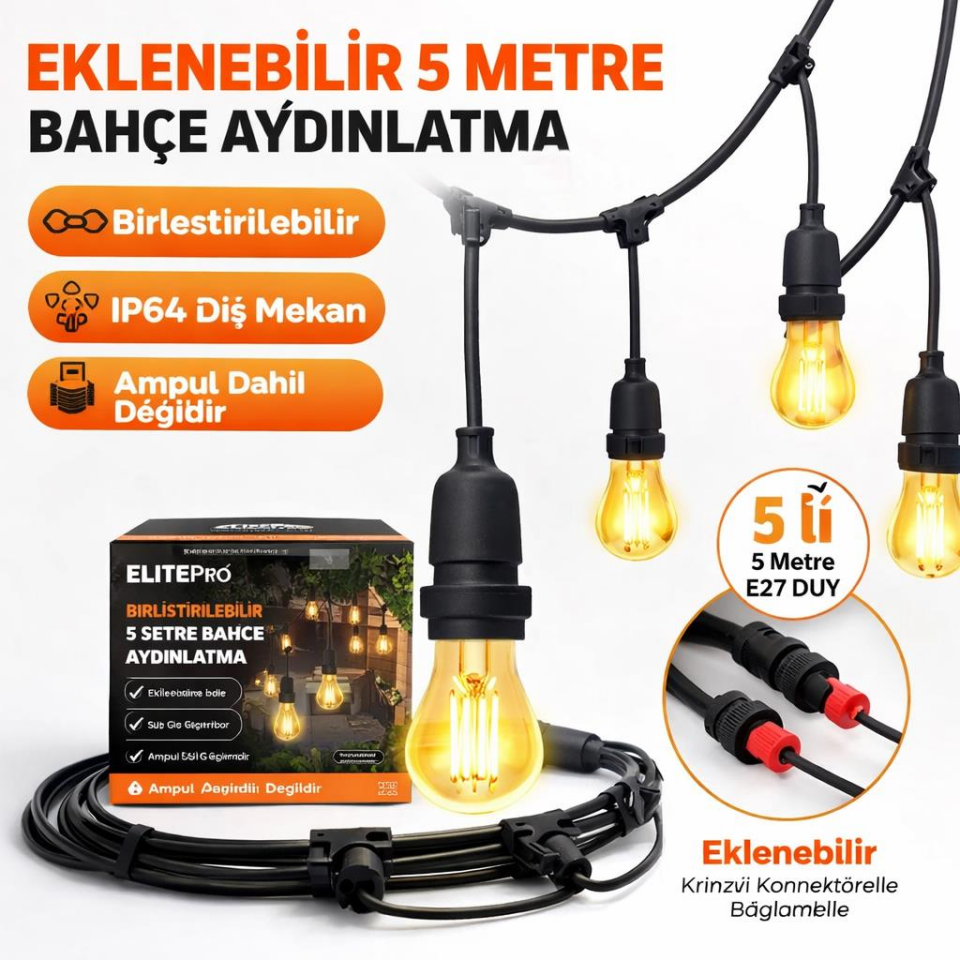 Cata CT-7069 5 Metre 5 Duylu E27 Sarmaşık Dış Mekan Aydınlatma Armatürü IP64 (Ampul Dahil Değildir)
