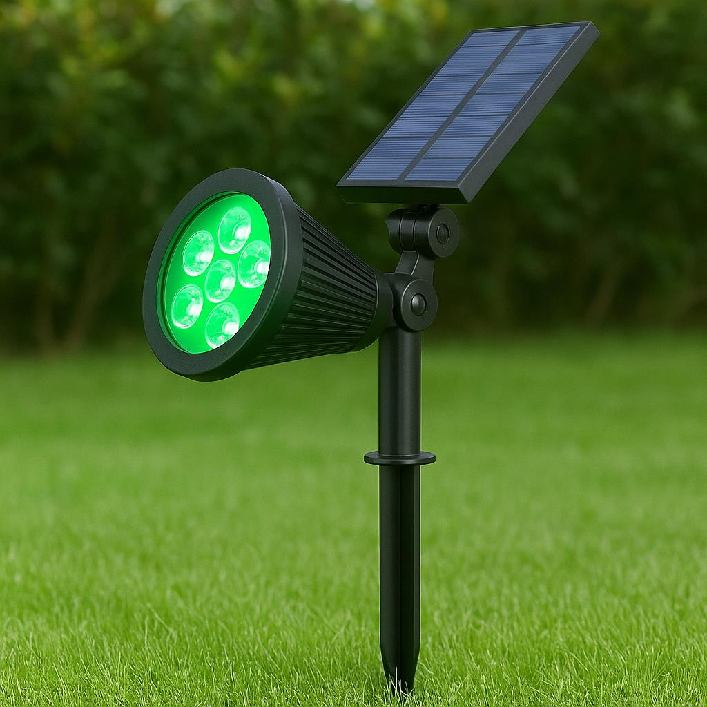 Cata CT-73-10 7W Solar LED Bahçe Armatürü Yeşil Işık | 7 LED 90 Lümen | IP65 Su Geçirmez | Kazıklı & Duvar Montajlı Güneş Enerjili Çim Aydınlatma