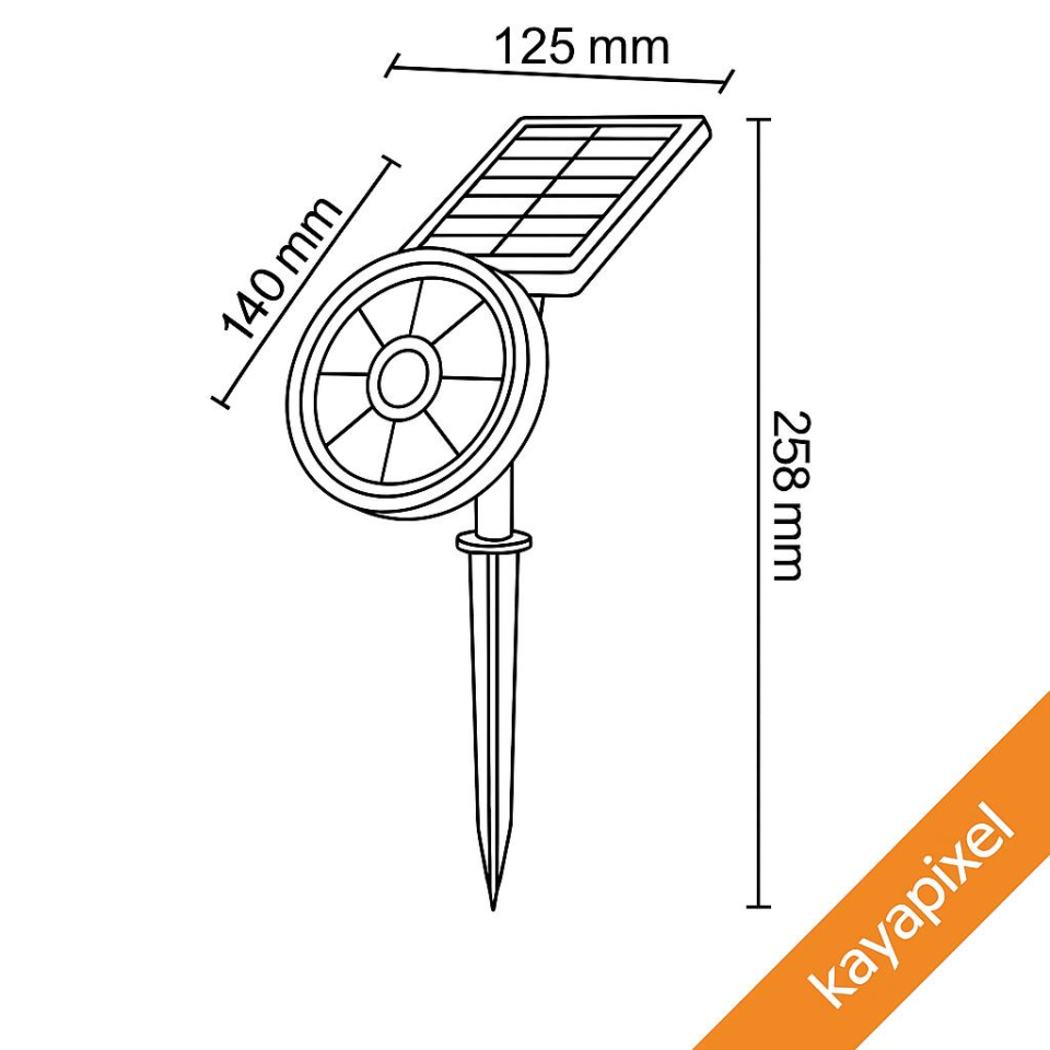 18w 3200K Gün Işığı Güneş Enerjili Kazıklı Çim Lambası Cata Solar Bahçe Armatürü