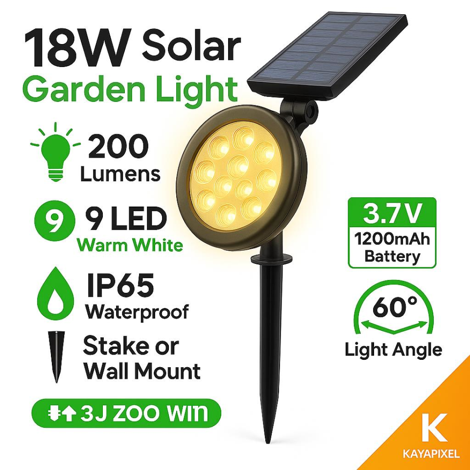 18w 3200K Gün Işığı Güneş Enerjili Kazıklı Çim Lambası Cata Solar Bahçe Armatürü