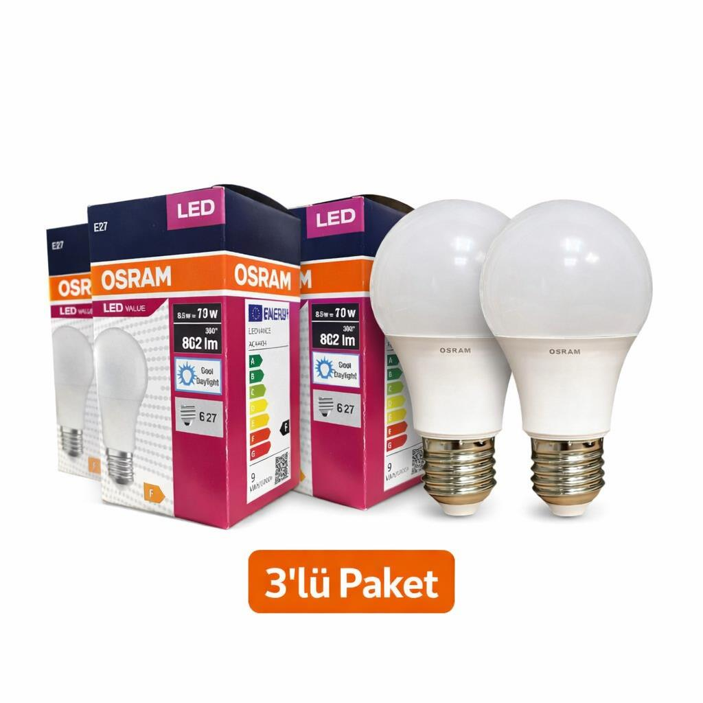 Osram LED Ampul E27 8.5W 6500K Beyaz Işık 806 Lümen 60W Eşdeğer 3’lü Paket