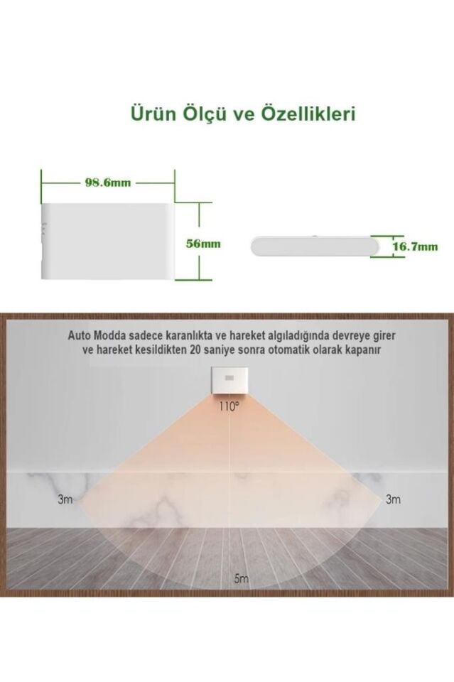 Sensörlü Led Aplik Mıknatıslı Şarjlı İki Yönlü Hero Led Beril Koridor Merdiven Aydınlatma