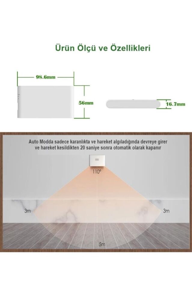 2 Adet Sensörlü Led Aplik Mıknatıslı Şarjlı İki Yönlü Hero Led Beril Koridor Merdiven Aydınlatma