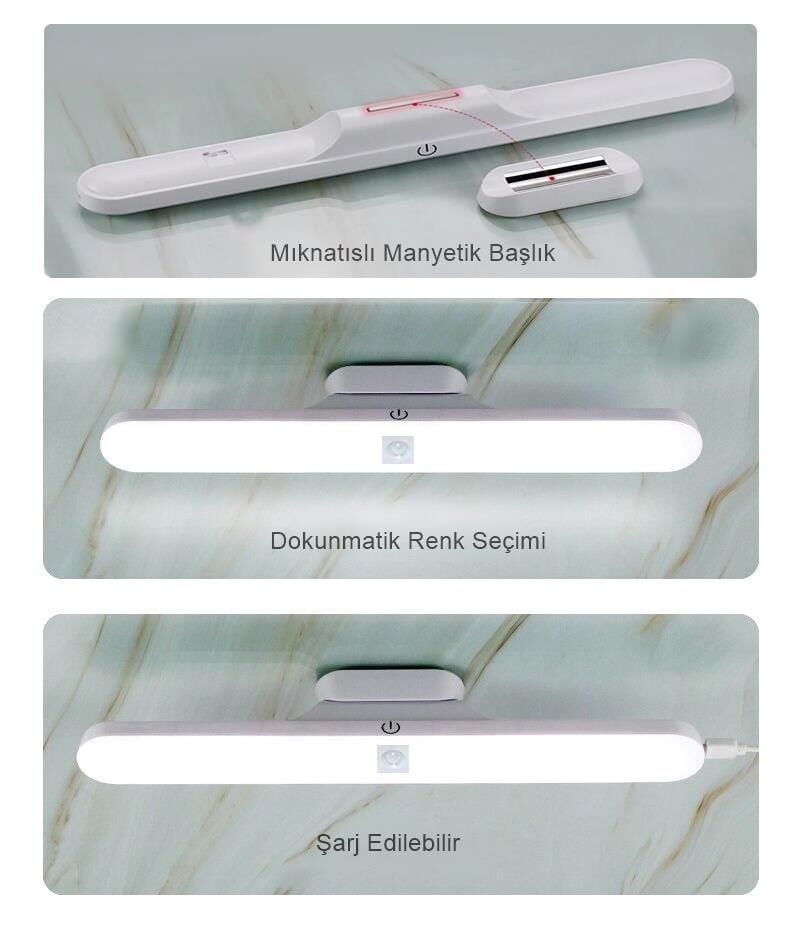 Sensörlü Led Işık Şarjlı Mıknatıslı Led Lamba 5 Watt Nova Beyaz Hero Led Aplik 3 Renk Işık Modu