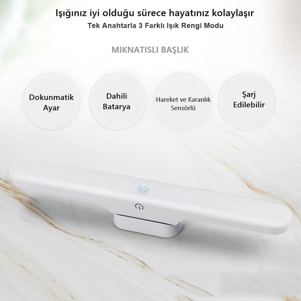 Sensörlü Led Işık Şarjlı Mıknatıslı Led Lamba 5 Watt Nova Beyaz Hero Led Aplik 3 Renk Işık Modu