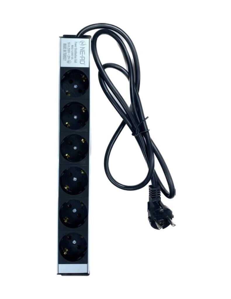 NE-AD 6'lı 1,5 Metre Kablolu Grup Priz Aluminyum Gövde 16A 250V 4000W