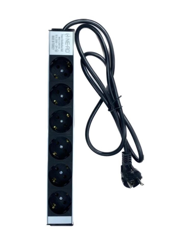 NE-AD 6'lı 1,5 Metre Kablolu Grup Priz Aluminyum Gövde 16A 250V 4000W