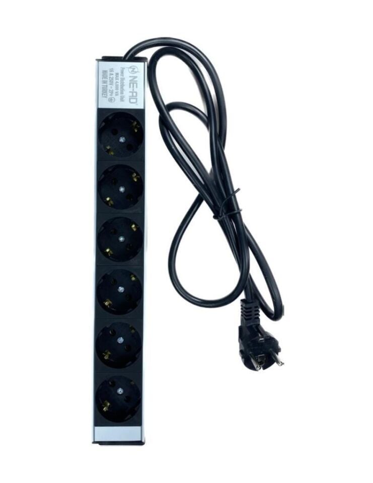 NE-AD 6'lı 1,5 Metre Kablolu Grup Priz Aluminyum Gövde 16A 250V 4000W