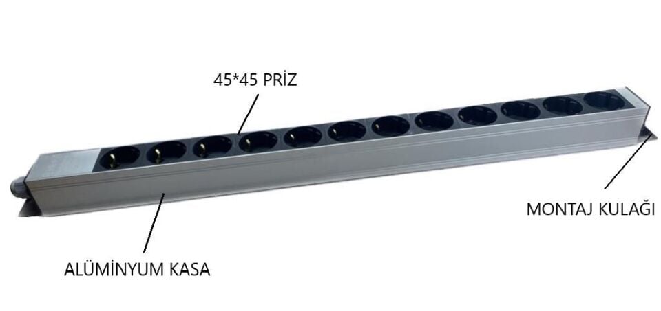 NE-AD 7038 12’li Alüminyum Gövdeli Grup Priz – Kablosuz, 16A 250V 4000W, Gümüş/Siyah, Dayanıklı ve Şık Tasarım