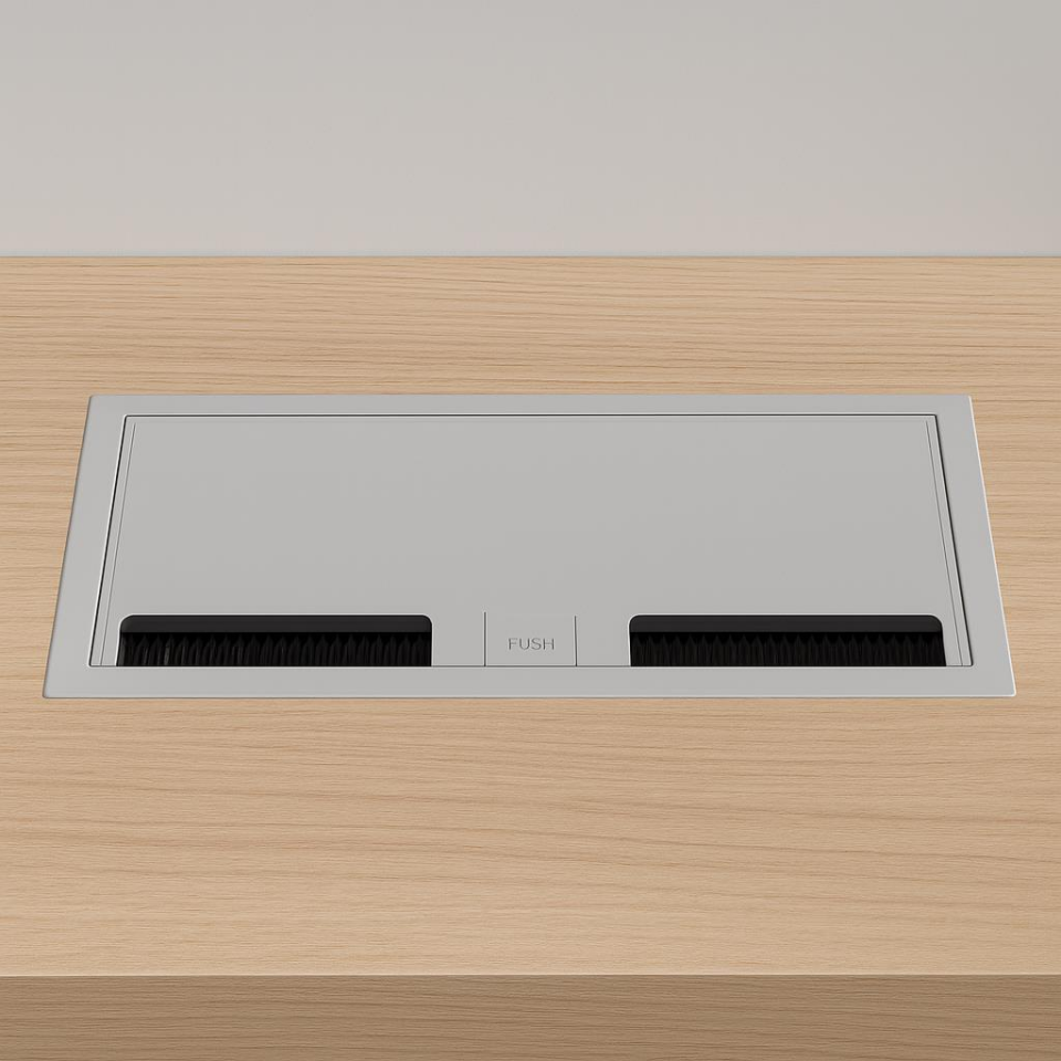 NE-AD 3100 Gri Masa Üstü Kapaklı Priz Kutusu – 3 Şebeke + 1 UPS + 1 Data Prizli, ABS Gövde