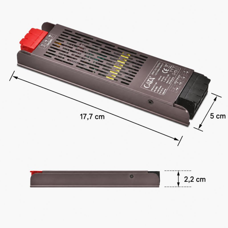 Cata CT-2561 200W 17A 12V Slim Şerit LED Trafosu IP20 Fansız Metal Kasa