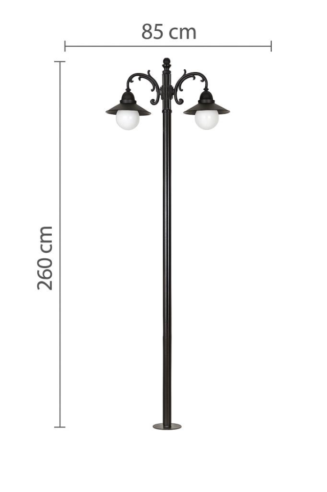 Şanlı ŞA112 Bahçe ve Yol Aydınlatma Direği – 260 cm Yükseklik, E27 Duylu, Polietilen Armatür, Döküm Tabanlı, Elektrostatik Boyalı