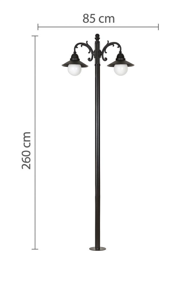 Şanlı ŞA112 Bahçe ve Yol Aydınlatma Direği – 260 cm Yükseklik, E27 Duylu, Polietilen Armatür, Döküm Tabanlı, Elektrostatik Boyalı