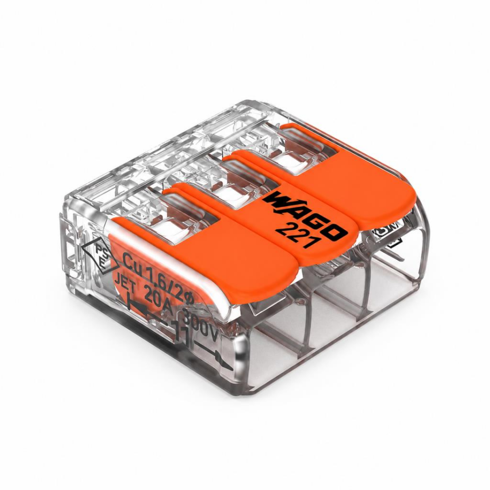 WAGO 221-413 3’lü Kollu Kablo Bağlantı Klemensi 50’li Paket