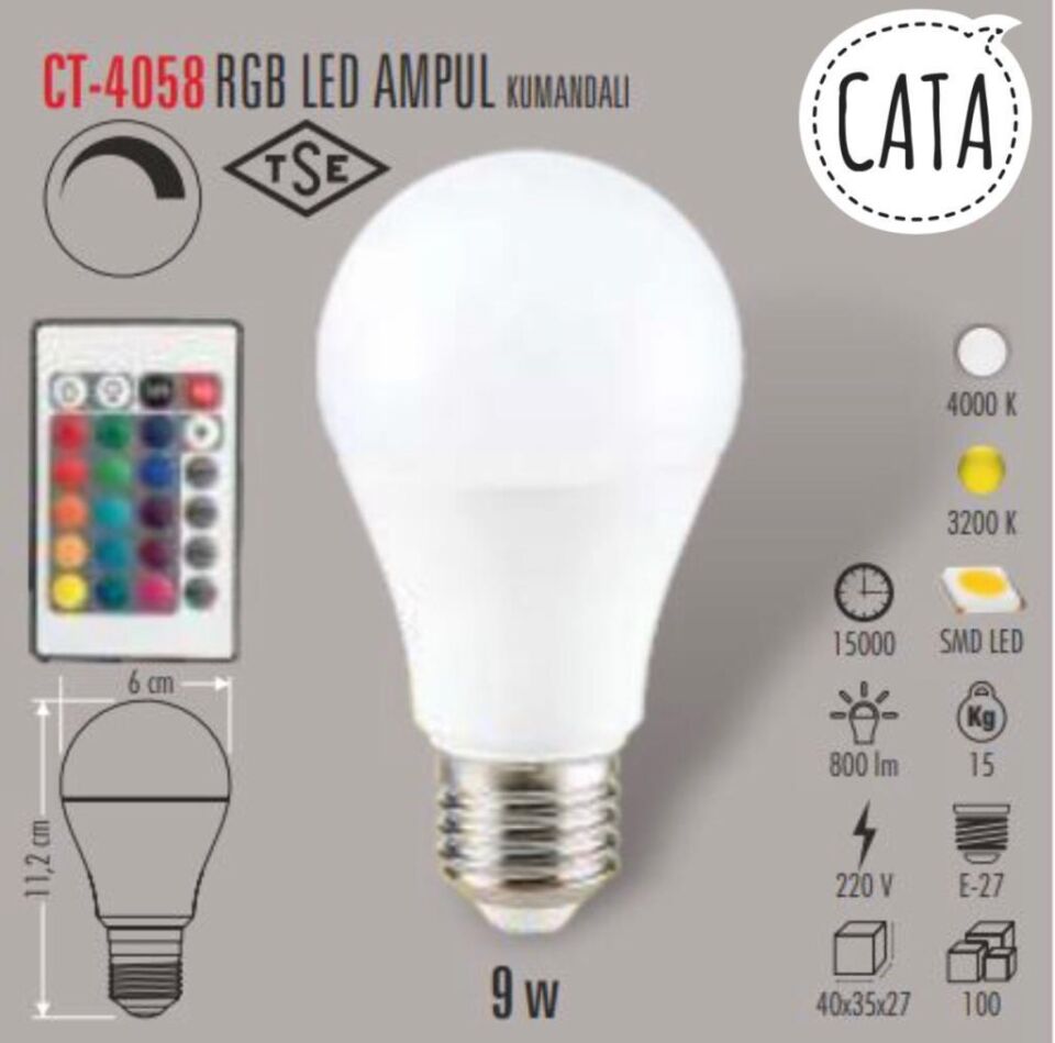 Cata Uzaktan Kumandalı Rgb Led Ampul E27 3200 K CT-4058