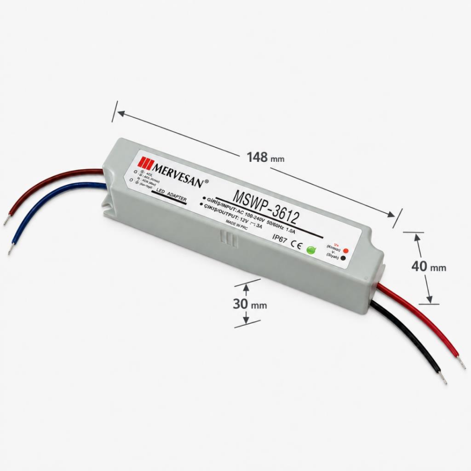 Mervesan MTWP-36-12 36W 12V 3A IP67 Dış Mekan LED Adaptör