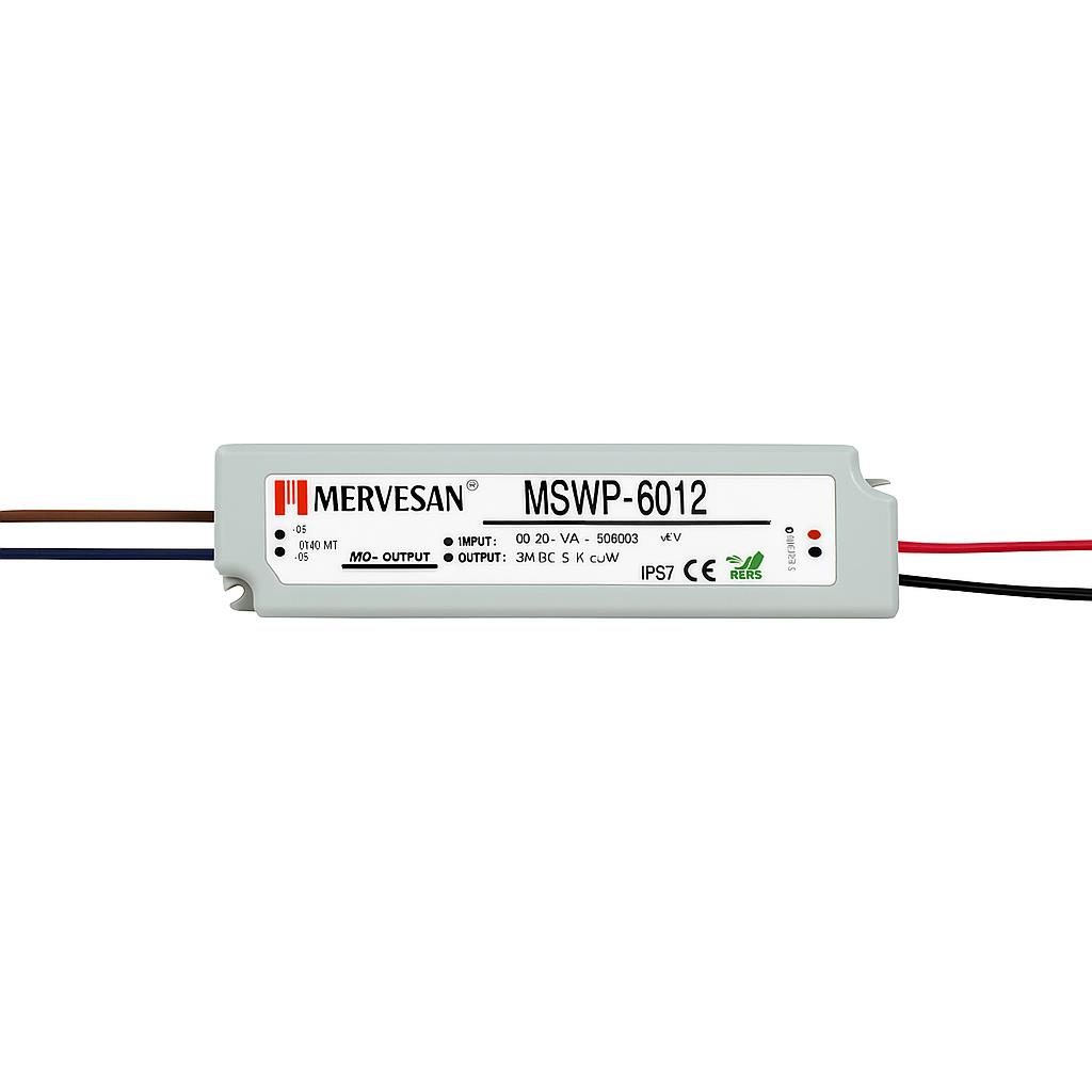 Mervesan MTWP-60-12 WP Serisi 12V 5A 60W SMPS LED Adaptör | IP67 Korumalı Dış Mekan Güç Kaynağı