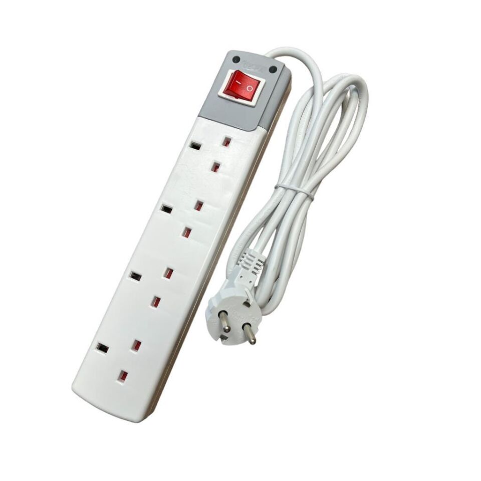 De-Pa İngiliz Tipi Grup Priz 4'lü 2 Metre Kablolu Anahtarlı 41402