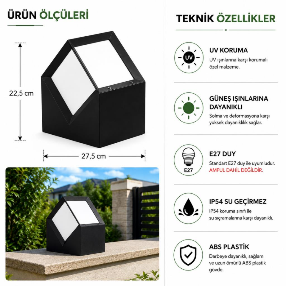 Zita Mega Bahçe Set Üstü ve Aplik Armatürü E27 Duylu