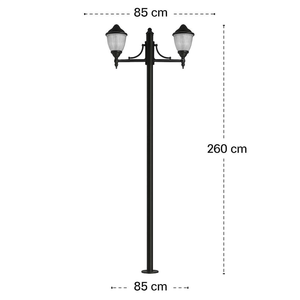 Şanlı 892 Bahçe Aydınlatma Direği | 260 cm | E27 Duy | Polikarbon Cam | Çelik Boru Gövde | ABS Kollu | Dış Mekan