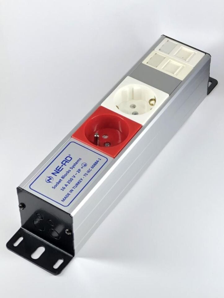 Aluminyum Bürotik Priz Blok 1 Şebeke+1 Ups+1 Data+1 Telefon