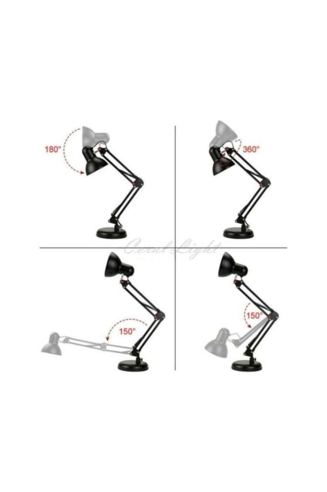 Siyah Akrobat Masa Lambası 360° Hareketli Noas Münih Çalışma Masası Lambası + Led Ampul