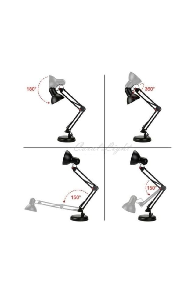 Siyah Akrobat Masa Lambası 360° Hareketli Noas Münih Çalışma Masası Lambası + Led Ampul