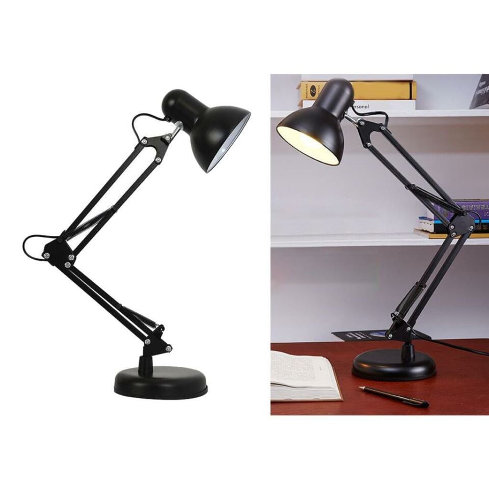 Siyah Akrobat Masa Lambası 360° Hareketli Noas Münih Çalışma Masası Lambası + Led Ampul