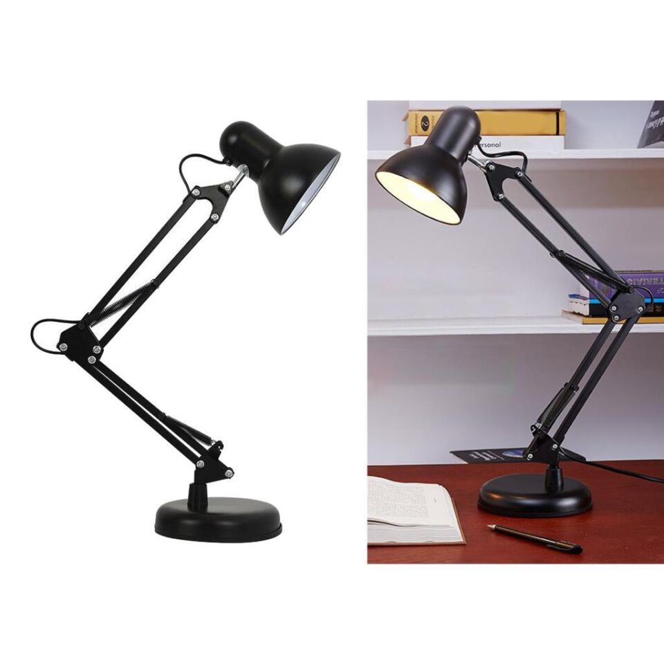 Siyah Akrobat Masa Lambası 360° Hareketli Noas Münih Çalışma Masası Lambası + Led Ampul