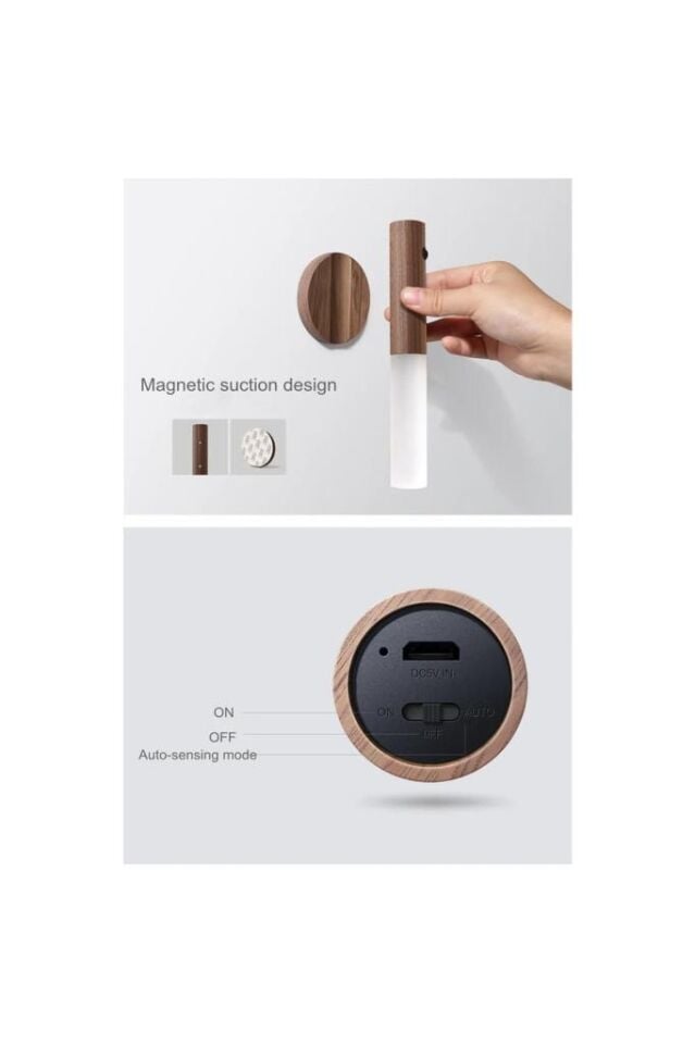 Kumru Ahşap Renk Şarjlı Hareket Sensörlü Cata LED Duvar Aplik Günışığı