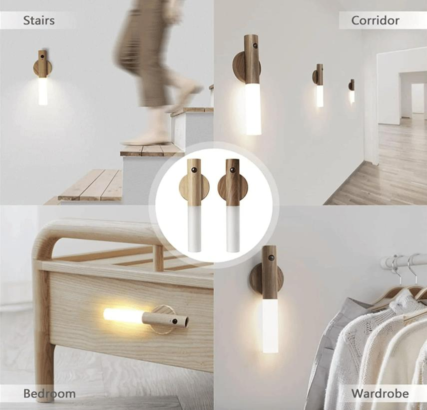 Kumru Ahşap Renk Şarjlı Hareket Sensörlü Cata LED Duvar Aplik Günışığı