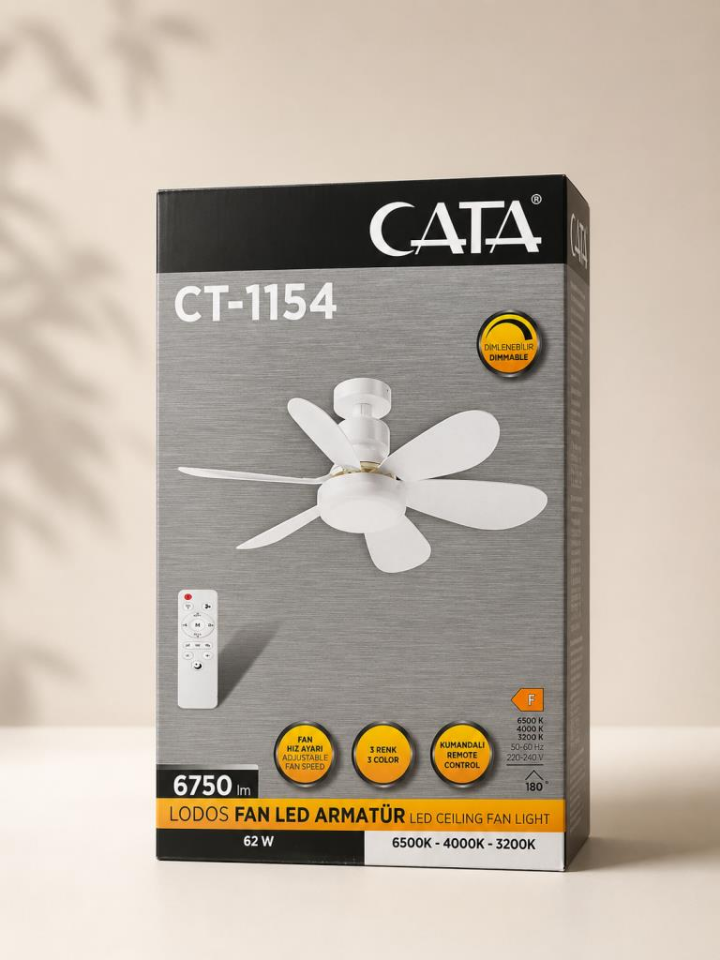 62 Watt 3 Farklı Renk Modlu Dimlenebilir Cata Lodos Kumandalı Fan Led Ampul