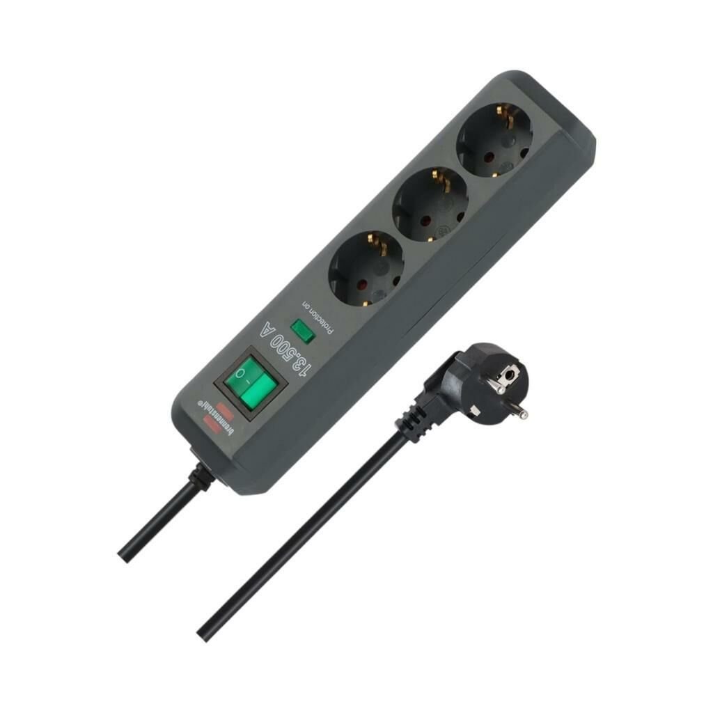 Brennenstuhl Eco-Line, 3'lü çoklu priz, yüksek gerilim korumalı (anahtarlı çoklu priz ve 1,5 m kablolu 1158820315