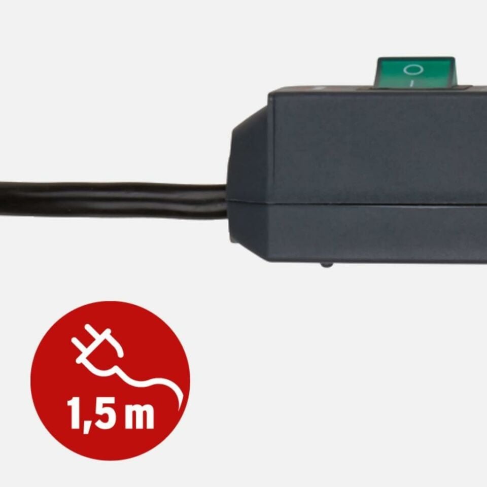 Brennenstuhl Eco-Line, 3'lü çoklu priz, yüksek gerilim korumalı (anahtarlı çoklu priz ve 1,5 m kablolu 1158820315