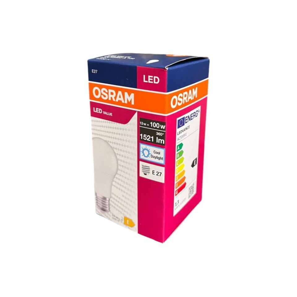 Osram LedValue LED Ampul 13W (100W Eşdeğer) | E27 Duy | 6500K Beyaz Işık | 1521 Lümen | Yüksek Aydınlatma Performansı
