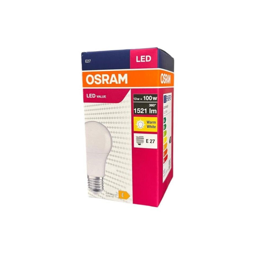 Osram LedValue LED Ampul 13W (100W Eşdeğer) | E27 Duy | 2700K Sarı Işık | 1521 Lümen | Yüksek Işık Gücü