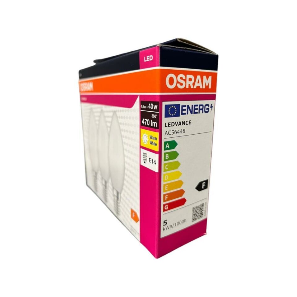 Osram 4,9=40 Watt Led Klasik Mum Ampul Sarı Işık 3 lü Paket 470 Lümen