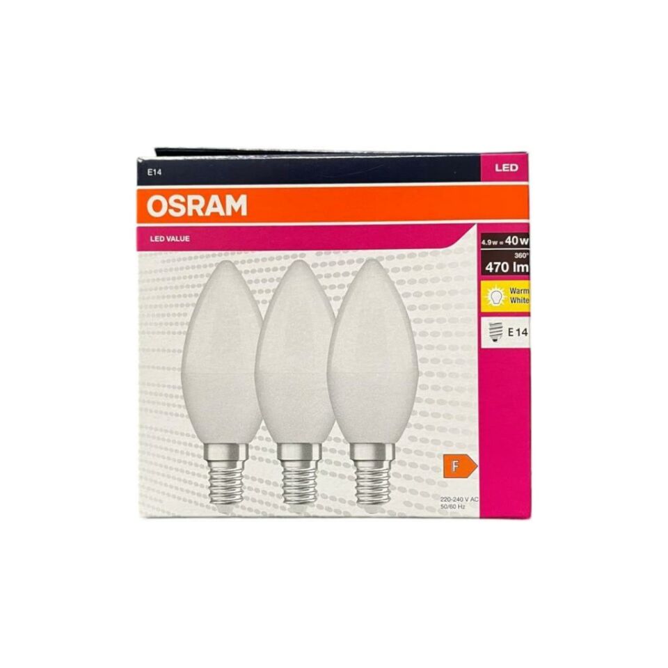 Osram 4,9=40 Watt Led Klasik Mum Ampul Sarı Işık 3 lü Paket 470 Lümen