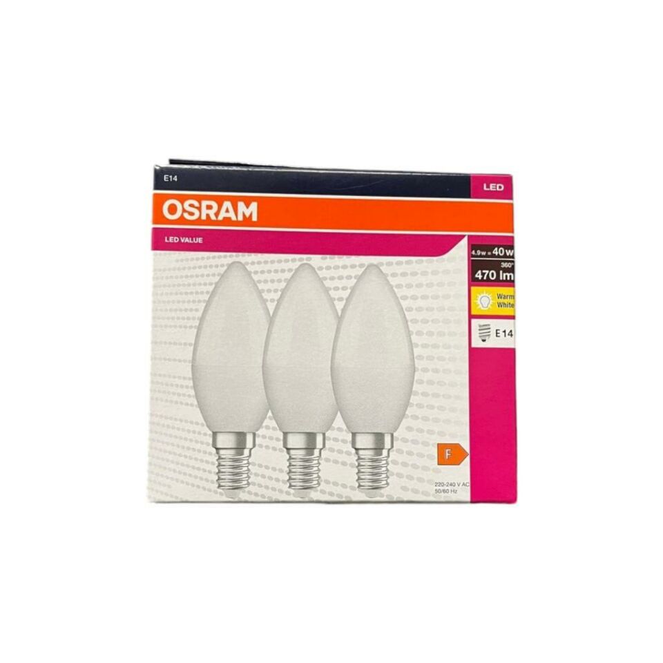 Osram 4,9=40 Watt Led Klasik Mum Ampul Sarı Işık 3 lü Paket 470 Lümen