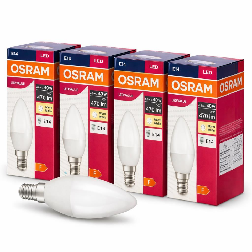 Osram E14 LED Ampul 4,9W 2700K Sarı Işık 470 Lümen 40W Eşdeğer 4’lü Ekonomik Paket