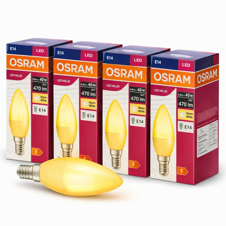 Osram E14 LED Ampul 4,9W 2700K Sarı Işık 470 Lümen 40W Eşdeğer 4’lü Ekonomik Paket