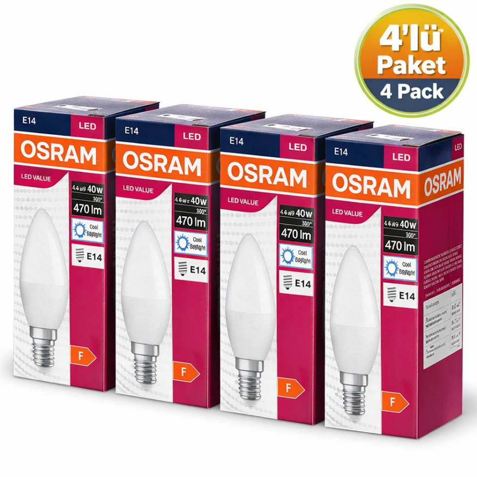 Osram E14 LED Ampul 4,9W 6500K Beyaz Işık 470 Lümen 40W Eşdeğer 4’lü Ekonomik Paket