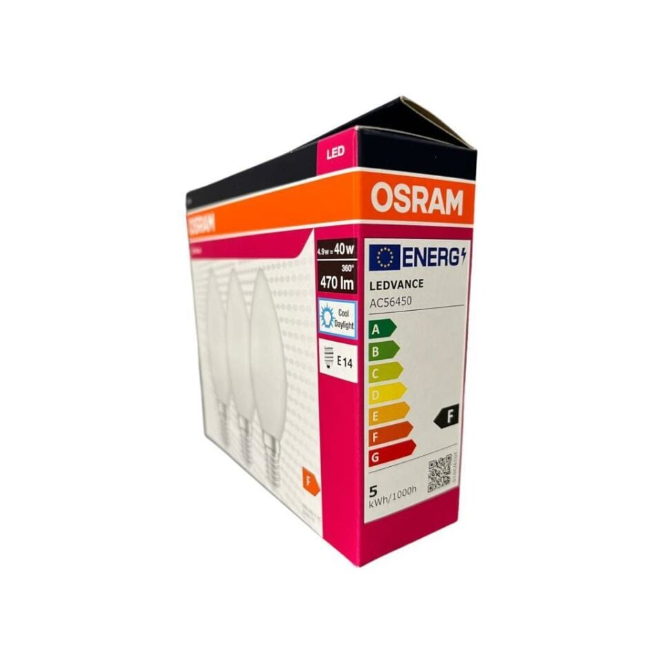 Osram 4,9=40 Watt Led Klasik Mum Ampul Beyaz Işık 3 lü Paket 470 Lümen