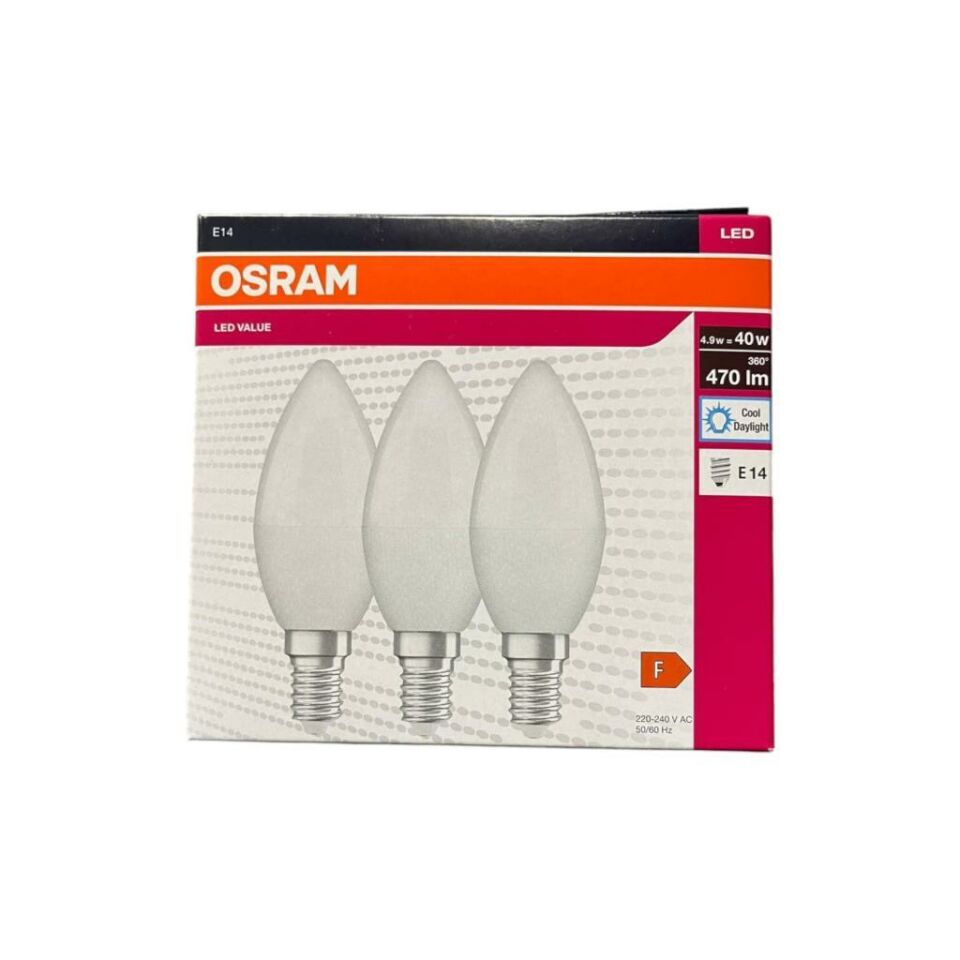 Osram 4,9=40 Watt Led Klasik Mum Ampul Beyaz Işık 3 lü Paket 470 Lümen