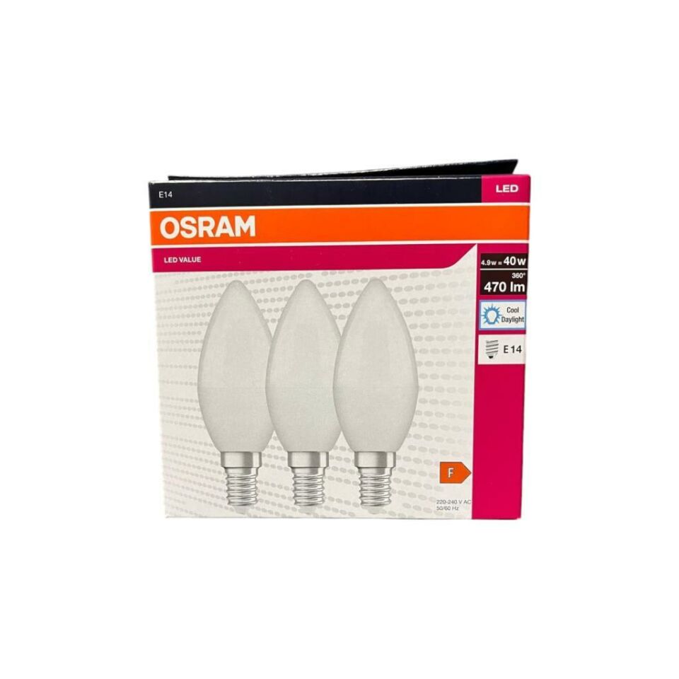 Osram 4,9=40 Watt Led Klasik Mum Ampul Beyaz Işık 3 lü Paket 470 Lümen