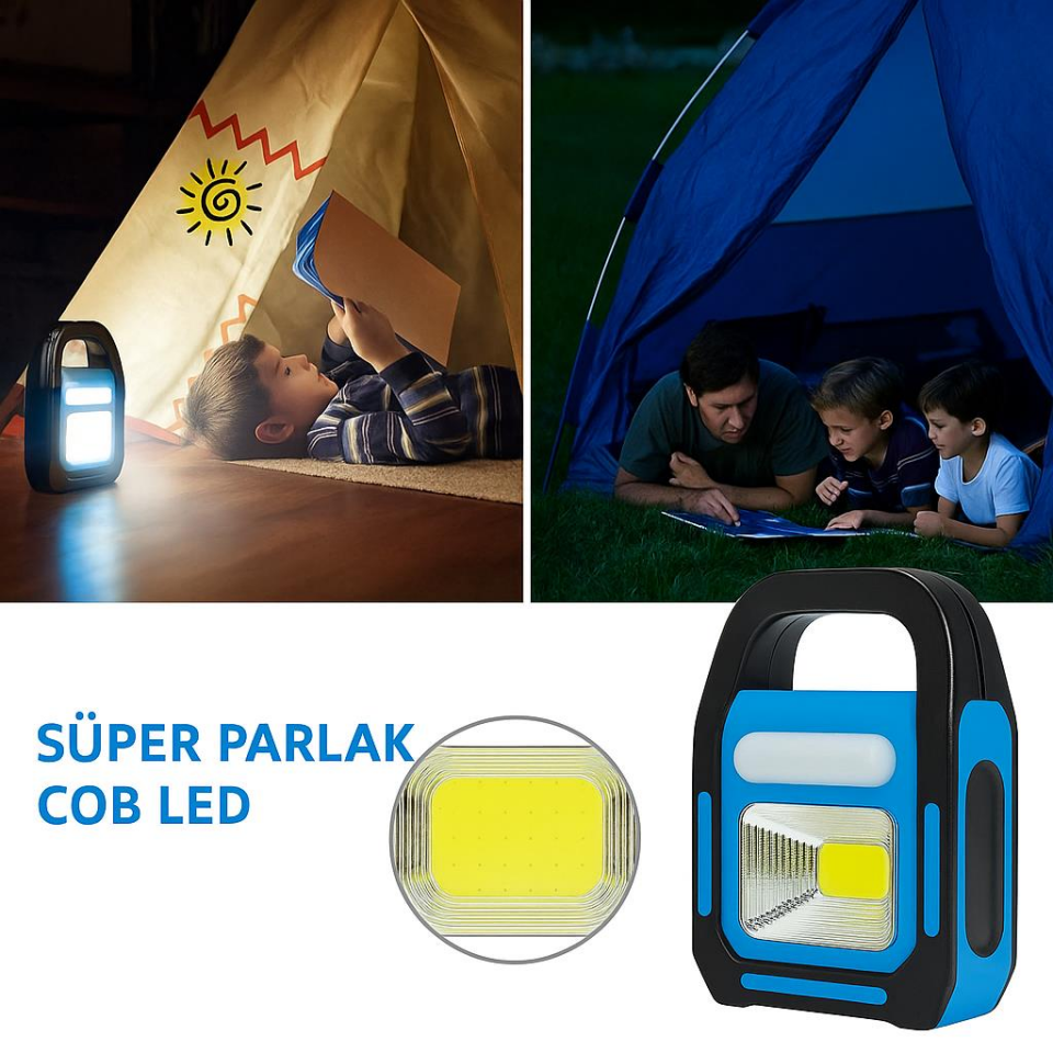 NOAS Bitez 3W 300 Lümen Güneş Enerjili ve USB Şarjlı LED Fener – 3 Modlu Taşınabilir Işıldak