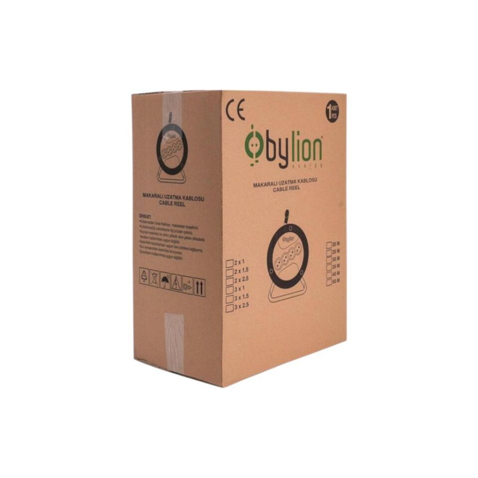 Bylion PMK-20325-F 20 Metre Makaralı Uzatma Kablosu – 3x2.5mm TTR (CCA), 250V/16A