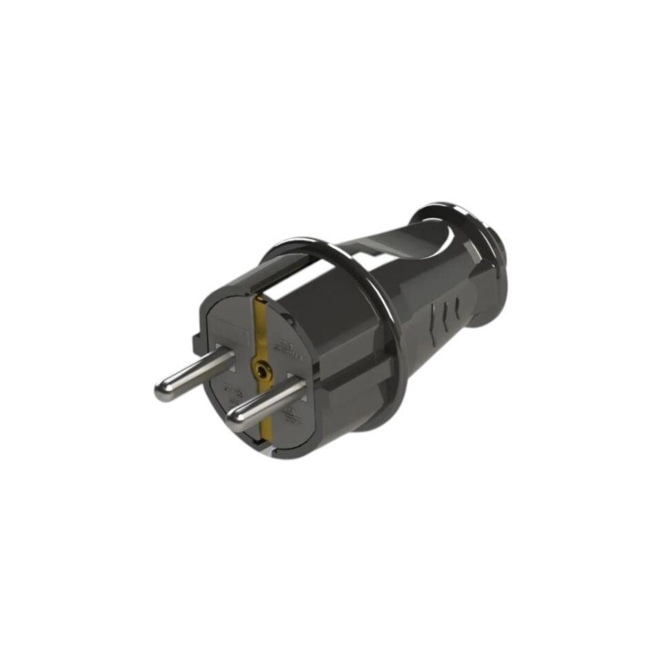 Ne-Ad 1010-S Topraklı Erkek Fiş – 16A 250V Siyah Düz Model, 2P+N Bağlantı, Sarı Kontaklı