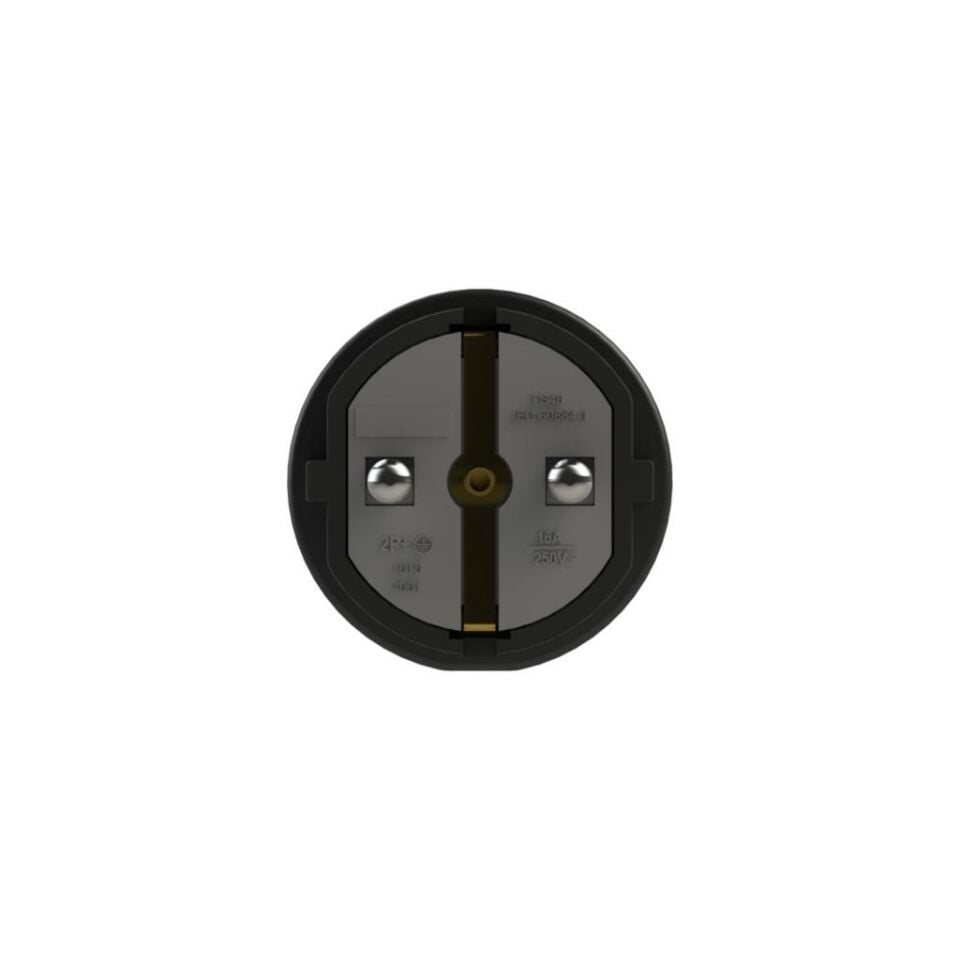 Ne-Ad 1010-S Topraklı Erkek Fiş – 16A 250V Siyah Düz Model, 2P+N Bağlantı, Sarı Kontaklı