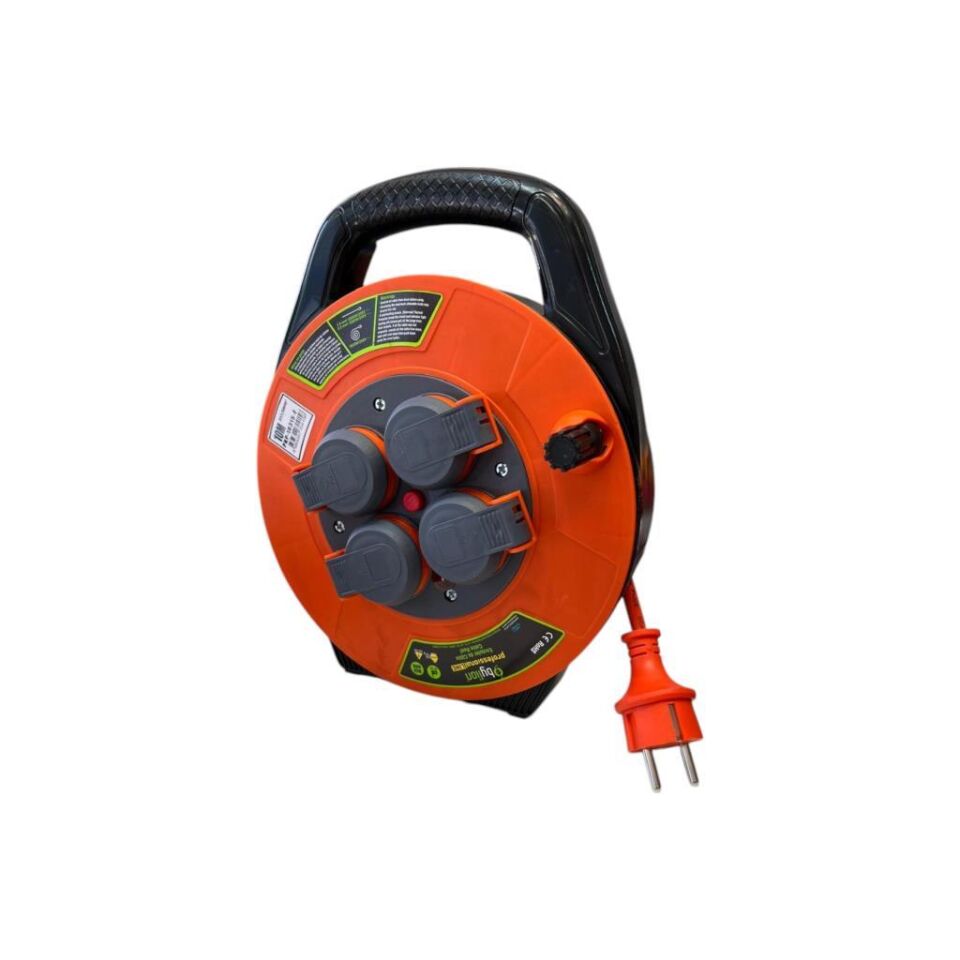 Bylion 10315-F Seyyar Kablo Makarası 10 Metre 4 Prizli IP44 Kapaklı 230V 16A 1000W Uzatma Kablosu (3x1.5mm² CCA)